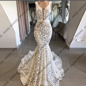 kf-S51ad5b0d50244c7da08b574aaa1896fc1 Luxury Long Lace Mermaid Wedding Dresses 2026 V Neckline Bride Beach Vestido De Novia Para Boda