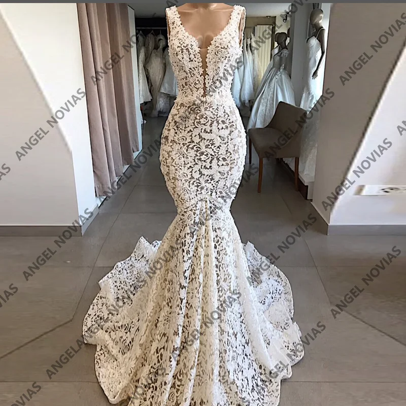 Luxury Long Lace Mermaid Wedding Dresses 2026 V Neckline Bride Beach Vestido De Novia Para Boda