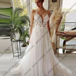 kf-S5787c40def394e68af36dee952ce1941K Customized Elegant Boho Beach Wedding Dress Delicate Lace Appliques Wedding Gown Vestidos De Novia