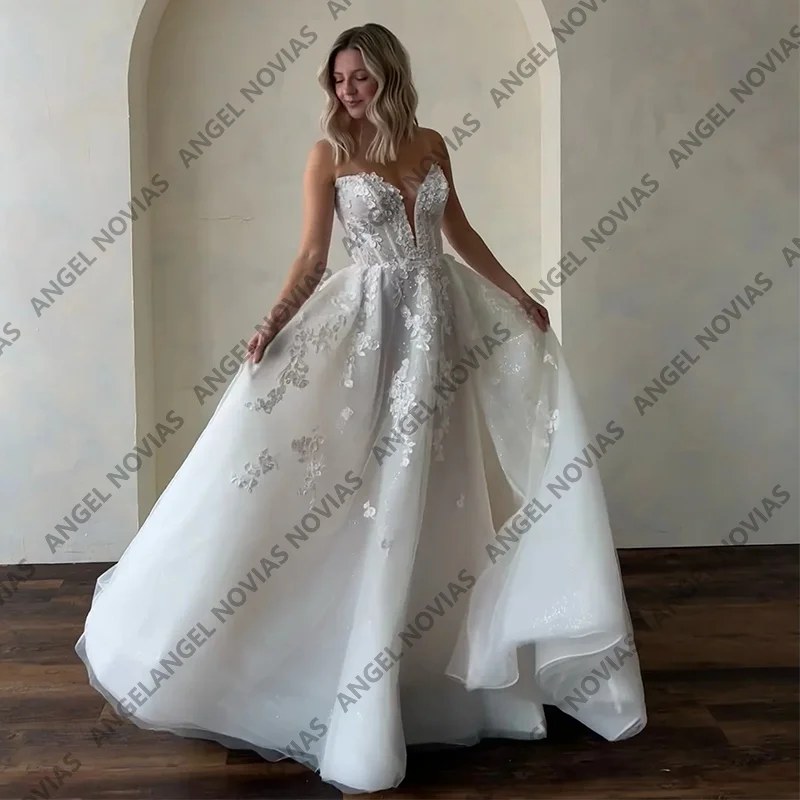 Customized Long Luxury Wedding Dresses For Women Princess Lace Appliques Bridal Dress Vestidos De Novia