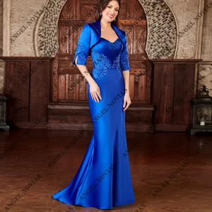 kf-S933d85a51c9b4f53b680462b449a9f989 Customized Long Mermaid Royal Blue Mother of the Bride Dresses Wedding Guest Elegant Satin Ribbon Bow Beading Party 2024