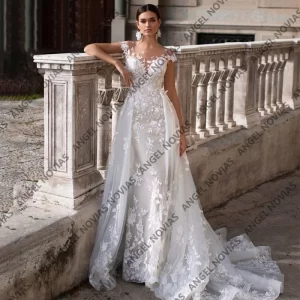 kf-Sa84294f8736a4d349bd92828b6545ca4d Long Vintage Long Lace Applique Mermaid Wedding Dresses with Detachable Skirt Customized Vestido De Novial