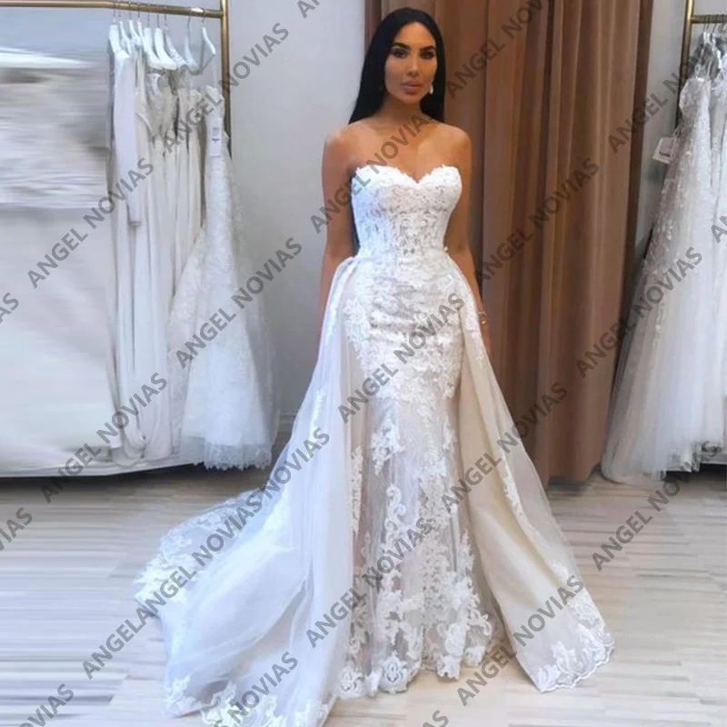 Luxury Mermaid Lace Wedding Dress with Detachable Skirt Beaded Appliques Bride Beach Vestido de Novia Para Boda