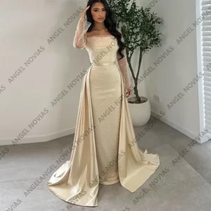 kf-Sf07992e3b08e416297fd378114d1a052b Customized Long Sleeves Luxury Muslim Arabic Formal Evening Dresses 2025 with Detachable Skirt Special Occasion Dress