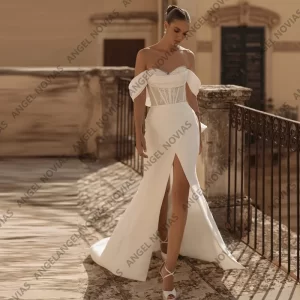 kf-Sfa965180eaad490ba84d854c6ed68770n Off the Shoulder Elegant Mermaid Wedding Dress Delicate Lace Appliques Lace Up Corset Wedding Gown Vestidos De Novia